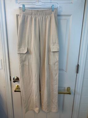 AS Revival Wide Leg Cream Cargo Sweatpants